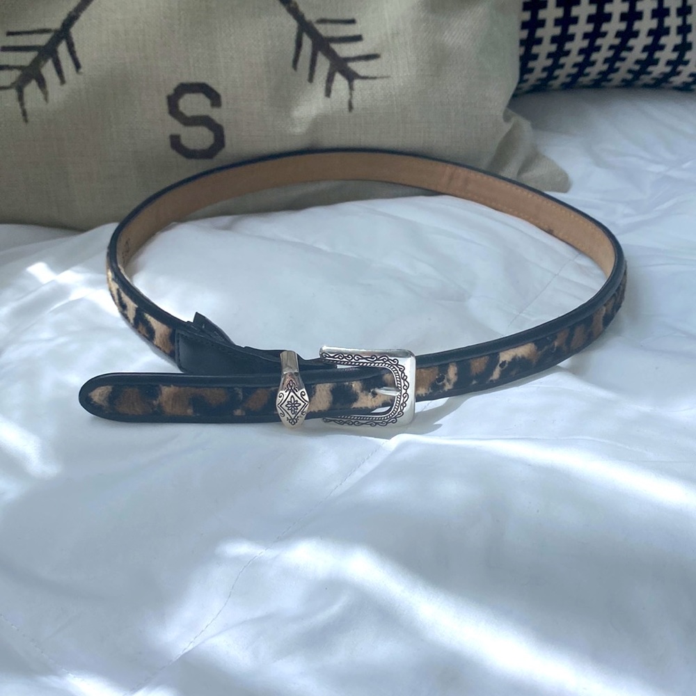 Vintage 90s Brighton belt size S/28. Black leather with animal print inset.